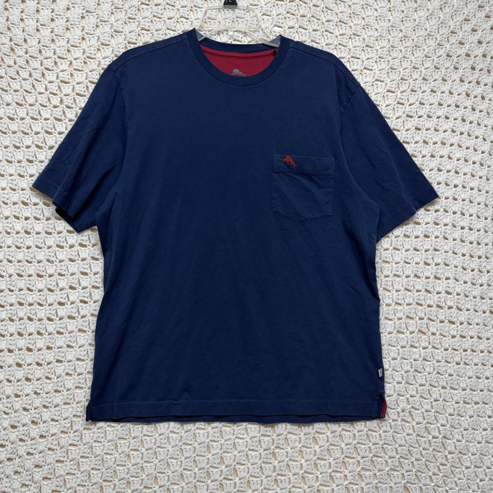 Tommy Bahama T-Shirt Mens  M Navy Blue Short Sleeve Crew Neck Pocket 100%Cotton